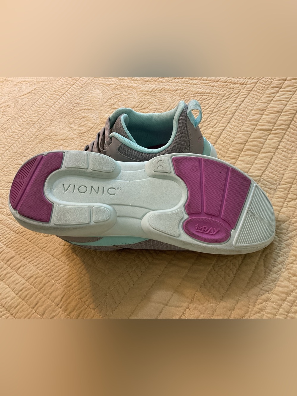 VIONIC KRISHA WALKING SNEAKERS SIZE 7.5 GRAY MESH W/TEAL GOOD PREOWNED - Picture 14 of 16
